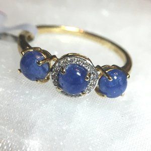 Natural Untreated Sapphire Ring 9K Yellow Gold Trilogy Genuine Gems Burmese Blue